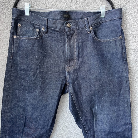 Uniqlo Jeans Mens 36x32 Blue Dark Wash Slim Straight Leg‎ Kaihara Selvedge - Picture 8 of 14